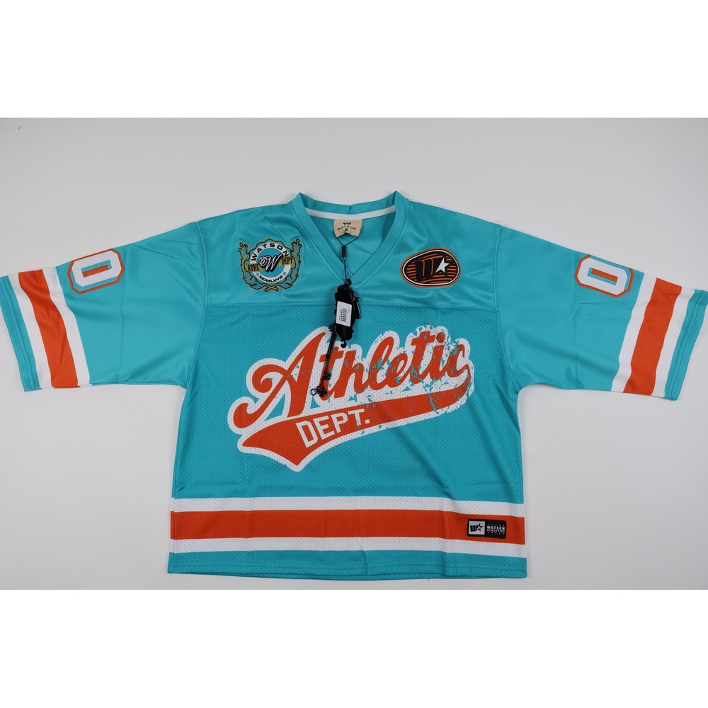 Watson Athletic Dept Football Jersey Teal Orange Graphic Size S NWT MSRP 150